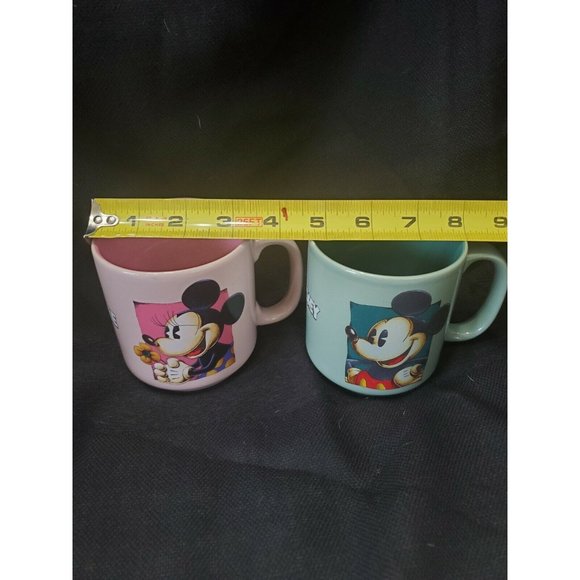 Disney Lot of 2 Mickey and Minnie Mouse Coffee Cups vintage pink green Thailand - Picture 8 of 12
